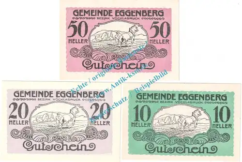 Eggenberg , Notgeld Set mit 3 Scheinen in kfr. K-K 161 , Oberösterreich o.D