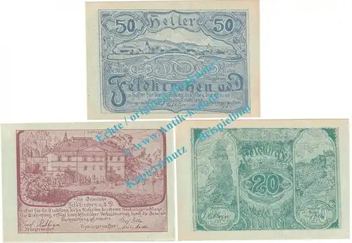 Feldkirchen a.d.D. Notgeld Set mit 3 Scheinen in kfr. K-K 197.c , Oberösterreich o.D