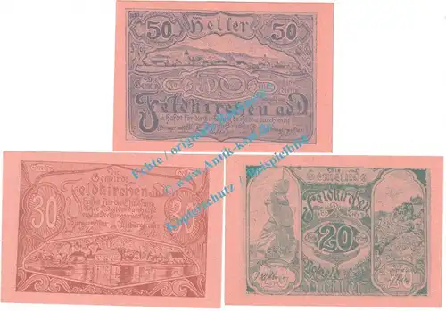 Feldkirchen a.d.D. Notgeld Set mit 3 Scheinen in kfr. K-K 197.e , Oberösterreich o.D