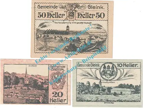 Gleink , Notgeld Set mit 3 Scheinen in kfr. K-K 237... Oberösterreich 1920