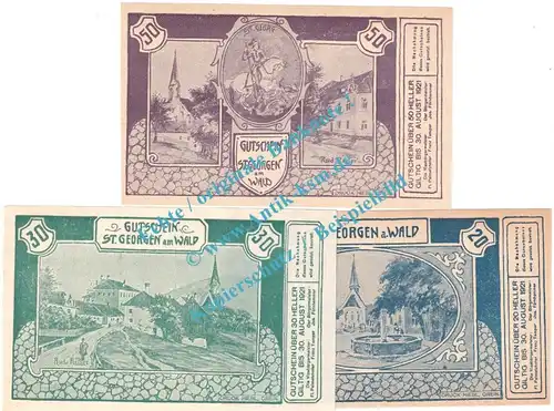 St. Georgen a.W. Notgeld Set mit 3 Scheinen in kfr. K-K 884 , Oberösterreich o.D