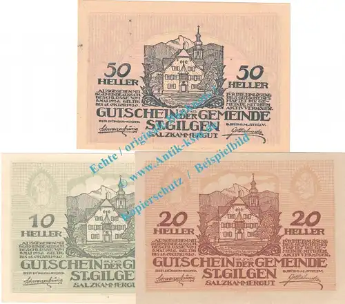 St.Gilgen , Notgeld Set mit 3 Scheinen in kfr. K-K 891.a , Salzburg von 1920