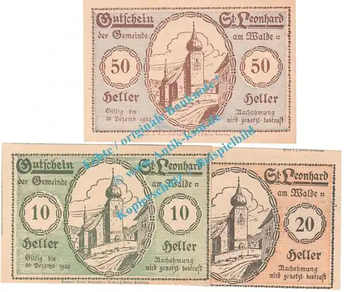 St.Leonhard a.W. Notgeld Set mit 3 Scheinen in kfr. K-K 902... Niederösterreich o.D