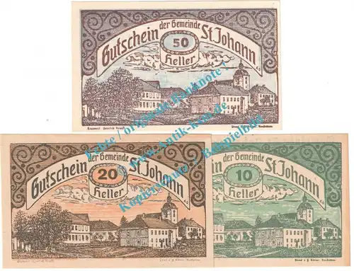 St.Johann i.E. Notgeld Set mit 3 Scheinen in kfr. K-K 897... Niederösterreich o.D