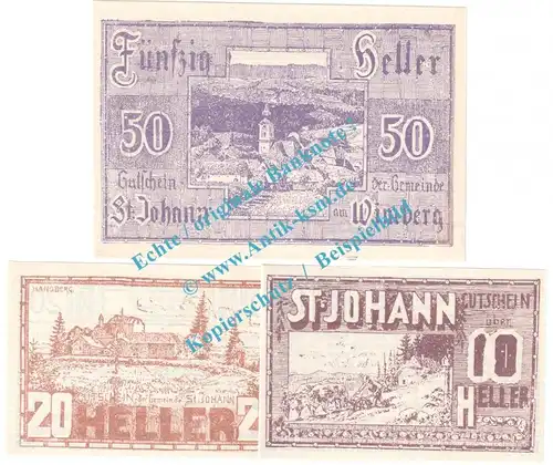 St.Johann a.W. Notgeld Set mit 3 Scheinen in kfr. K-K 894... Oberösterreich o.D