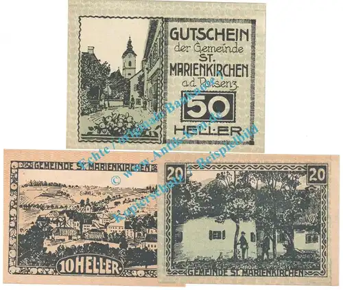 St.Marienkirchen a.d.P. Notgeld Set mit 3 Scheinen in kfr. K-K 909... Oberösterreich o.D