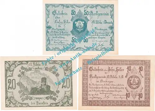 St.Nikola a.d.D. Notgeld Set mit 3 Scheinen in kfr. K-K 914.III.a , Oberösterreich o.D