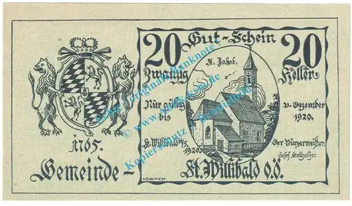 St.Willibald , Notgeld 20 Heller -Zierleiste- in kfr. K-K 946.j , Oberösterreich 1920