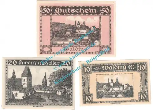 Walding , Notgeld Set mit 3 Scheinen in kfr. K-K 1132... Oberösterreich 1920