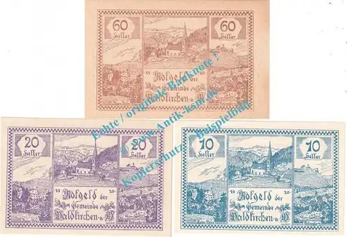Waldkirchen a.W. Notgeld Set mit 3 Scheinen in kfr. K-K 1133... Oberösterreich 1920