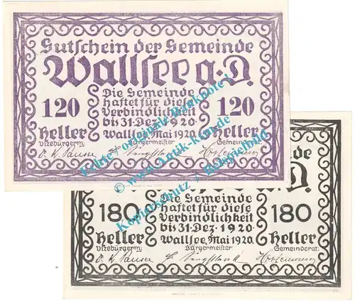Wallsee , Notgeld Set mit 2 Scheinen in kfr. K-K 1137.II... Niederösterreich 1920