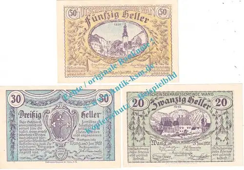 Wang , Notgeld Set mit 3 Scheinen in kfr. K-K 1139 , Niederösterreich 1920