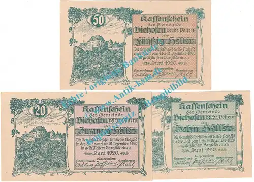 Viehofen , Notgeld Set mit 3 Scheinen in kfr. K-K 1112 , Niederösterreich 1920