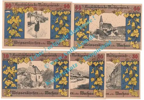 Weissenkirchen i.d.W. Notgeld Set mit 5 Scheinen in kfr. K-K 1158.III , Niederösterreich 1920