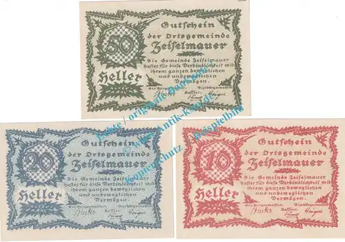 Zeiselmauer , Notgeld Set mit 3 Scheinen in kfr. K-K 1265.a , Niederösterreich o.D