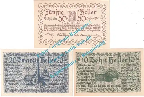Zell a.d.P. Notgeld Set mit 3 Scheinen in kfr. K-K 1271.a , Oberösterreich 1920