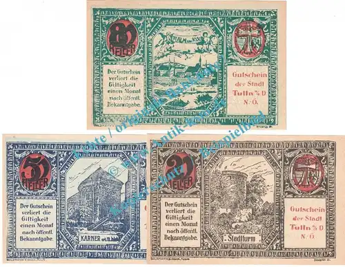 Tulln , Notgeld Set mit 3 Scheinen in kfr. K-K 1083.II... Niederösterreich o.D