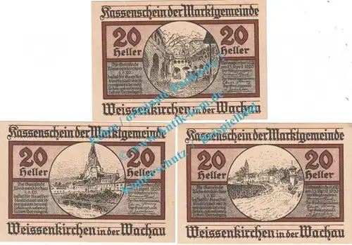 Weissenkirchen i.d.W. Notgeld Set mit 3 Versen in kfr. K-K 1158.II , Niederösterreich 1920