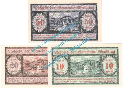 Wendling , Notgeld Set mit 3 Scheinen in kfr. K-K 1170.I.a , Oberösterreich 1920