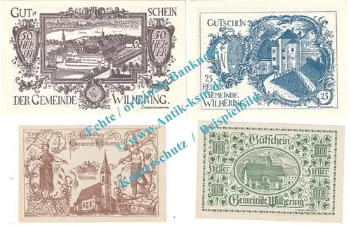 Wilhering , Notgeld Set mit 4 Scheinen in kfr. K-K 1236.I , Oberösterreich 1920