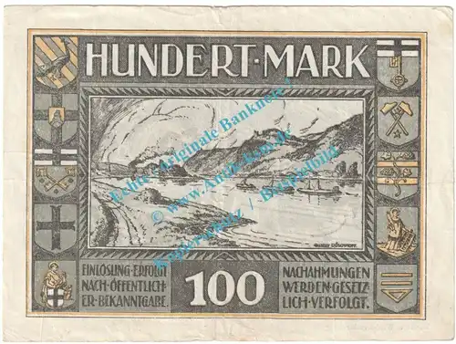 Neuwied , Notgeld 100 Mark Schein in gbr. Müller 3307.7.a , Rheinland 1922 Grossnotgeld