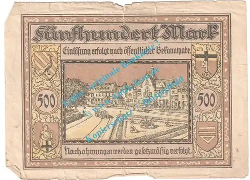 Neuwied , Notgeld 500 Mark Schein in S-gbr. Müller 3307.5.a , Rheinland 1922 Grossnotgeld