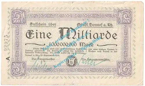 Honnef , Notgeld 1 Milliarde Mark Schein in gbr. Keller 2443.r , Rheinland 1923 Grossnotgeld Inflation
