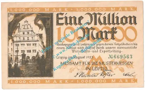 Leipzig , Notgeld 1 Million Mark Schein in gbr. Keller 3083... Sachsen 1923 Grossnotgeld Inflation