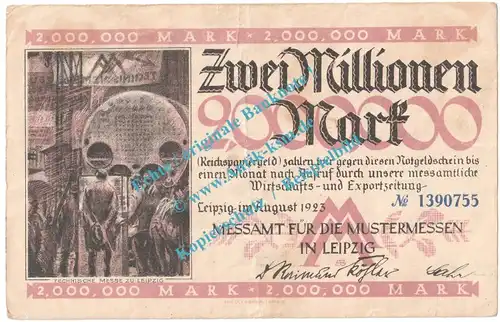 Leipzig , Notgeld 2 Millionen Mark Schein in gbr. Keller 3083... Sachsen 1923 Grossnotgeld Inflation