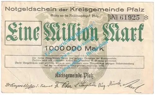 Speyer , Notgeld 1 Million Mark Schein in gbr. Keller 4286.a , Pfalz 1923 Grossnotgeld Inflation