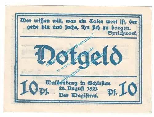 Waldenburg , Notgeld 10 Pfennig Nr.10 -Marmor- in kfr. M-G 1371.20 , Schlesien 1921 Seriennotgeld