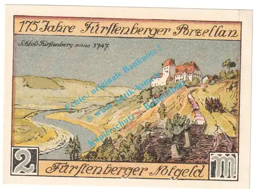 Fürstenberg a.d.W , Notgeld 2 Mark Schein in kfr. M-G 401.1 , Niedersachsen 1921 Seriennotgeld