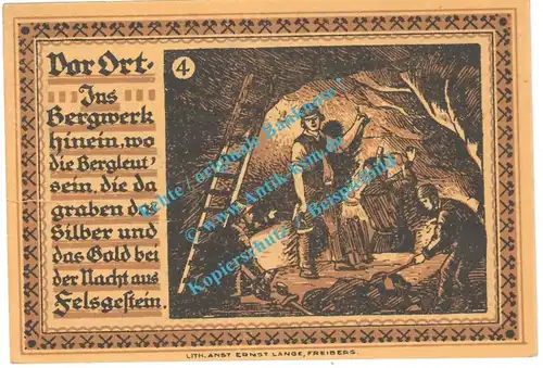 Freiberg , Notgeld 75 Pfennig Nr.4 --Entwertet-- in kfr. Bühn 1751.34 , Sachsen 1921 Seriennotgeld