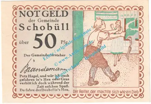 Schobüll , Notgeld 50 Pfennig Nr.2 -9,5mm- in kfr. M-G 1194.4 , Schleswig Holstein o.D. Seriennotgeld