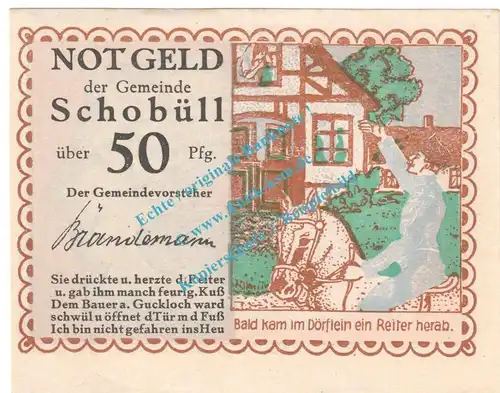 Schobüll , Notgeld 50 Pfennig Nr.4 -Textfehler- in kfr. M-G 1194.3 , Schleswig Holstein o.D. Seriennotgeld