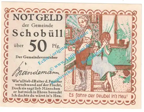 Schobüll , Notgeld 50 Pfennig Nr.5 -Textfehler- in kfr. M-G 1194.3 , Schleswig Holstein o.D. Seriennotgeld