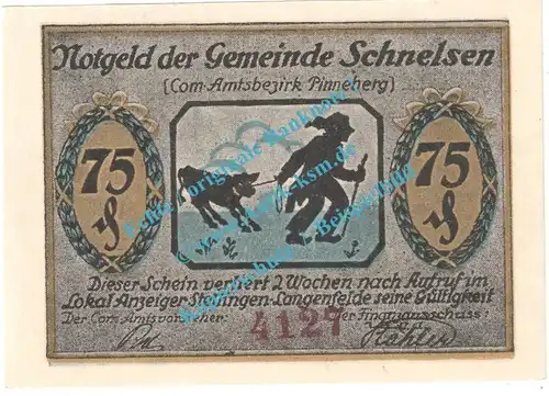 Schnelsen , Notgeld 75 Pfennig Schein Nr.1 in kfr. M-G 1192.1 , Schleswig Holstein o.D. Seriennotgeld