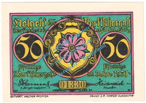 Marktschorgast , Notgeld 50 Pfennig Schein Nr.3 in kfr. M-G 871.3.a , Bayern 1921 Seriennotgeld