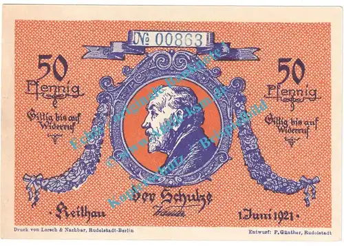 Keilhau , Notgeld 50 Pfennig Schein Nr.4 in kfr. M-G 683.2.a , Thüringen 1921 Seriennotgeld