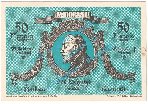 Keilhau , Notgeld 50 Pfennig Schein Nr.2 in kfr. M-G 683.2.a , Thüringen 1921 Seriennotgeld