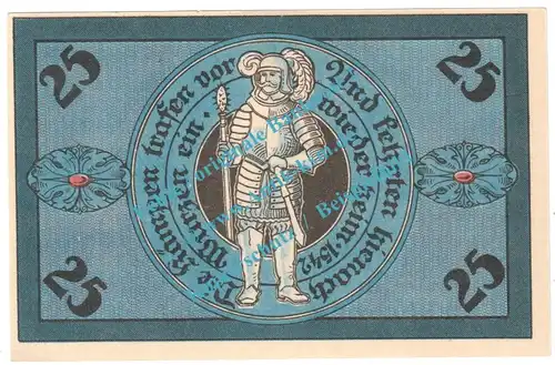 Torgau , Notgeld 25 Pfennig -Dachdecker Verbandstag- in kfr. M-G 1331.3.b , Sachsen 1921 Seriennotgeld