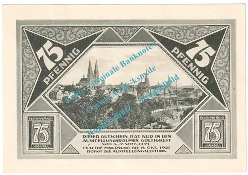 Lübeck , Notgeld 75 Pfennig Schein Nr.6 in kfr. M-G 826.5 , Schleswig 1921 Seriennotgeld