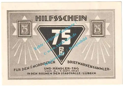 Lübeck , Notgeld 75 Pfennig Schein Nr.6 in kfr. M-G 826.5 , Schleswig 1921 Seriennotgeld