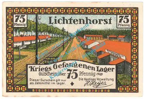 Lichtenhorst , Notgeld 75 Pfennig Schein Nr.1 in kfr. M-G 797.1 , Niedersachsen o.D. Seriennotgeld