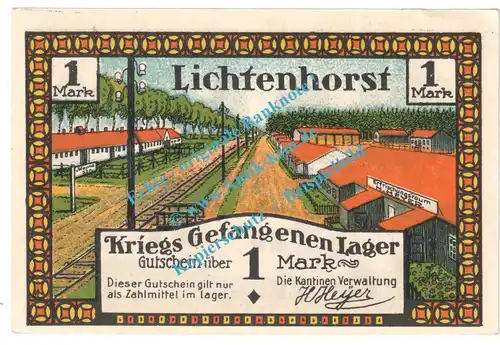 Lichtenhorst , Notgeld 1 Mark Schein Nr.2 in kfr. M-G 797.1 , Niedersachsen o.D. Seriennotgeld