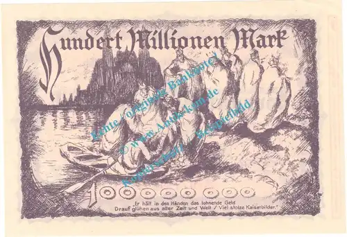 Speyer , Notgeld 100 Millionen Mark Schein in kfr. Keller 4834.p , Pfalz 1923 Grossnotgeld Inflation