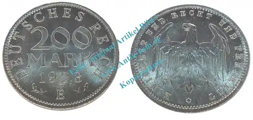 Kursmünze deutsches Reich , 200 Mark Stück vz-Stgl. von 1923 E , J.304 -0523