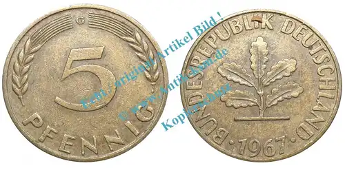 Kursmünze BRD , 5 Pfennig Stück zirkuliert von 1967 G , J.382 , -0543