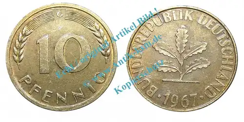 Kursmünze BRD , 10 Pfennig Stück -vz-ss- von 1967 G , J.383 , -0544