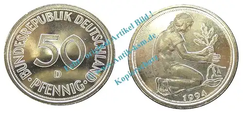 Kursmünze BRD , 50 Pfennig Stück Stgl. von 1994 D , J.384 -0520